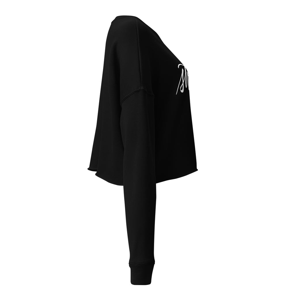 ADULT SIZES - White Script "Strong" Calligraphy Printed on Black Fleece Cropped Sweatshirt