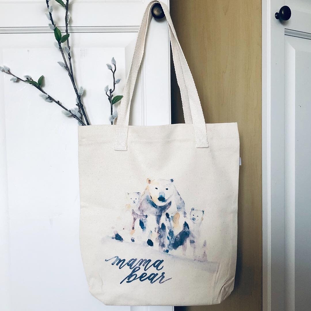 Watercolor Mama Bear & Cubs - Cotton Tote Bag