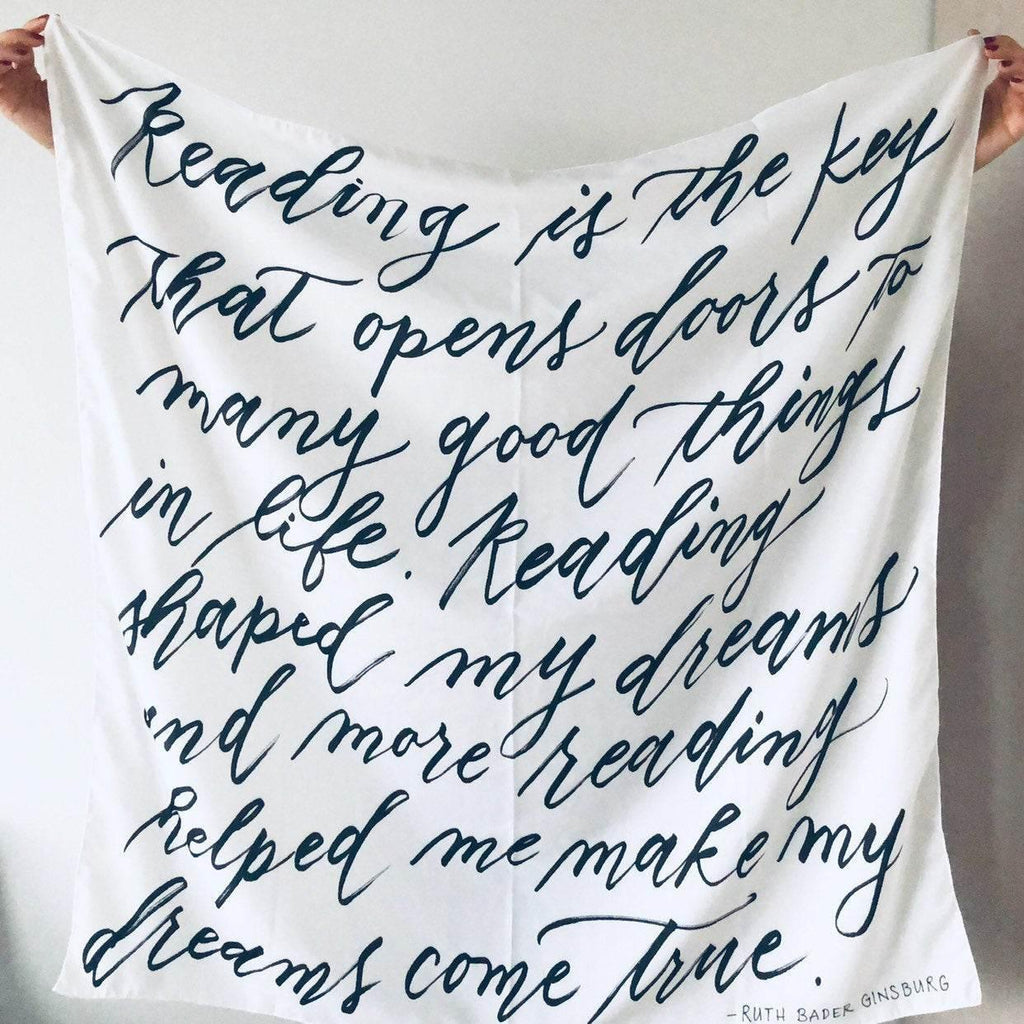 Gift for Readers or Teachers - Scarf with Reading Quote by Ruth Bader Ginsburg (RBG) - Dear Daughters Design