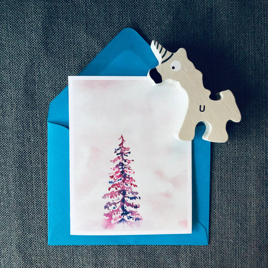 Pink & Purple Winter Christmas Tree Holiday Card - Unique Holiday Card