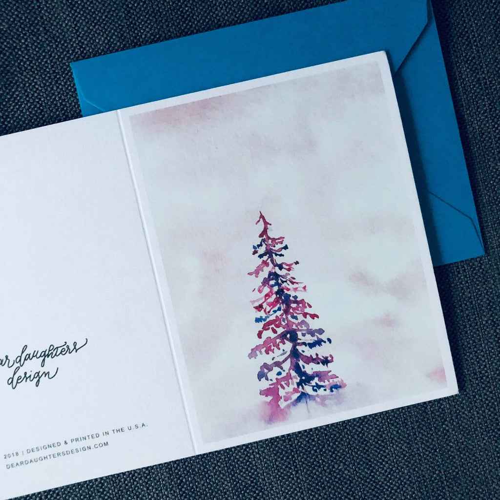 Pink & Purple Winter Christmas Tree Holiday Card - Unique Holiday Card - Dear Daughters Design