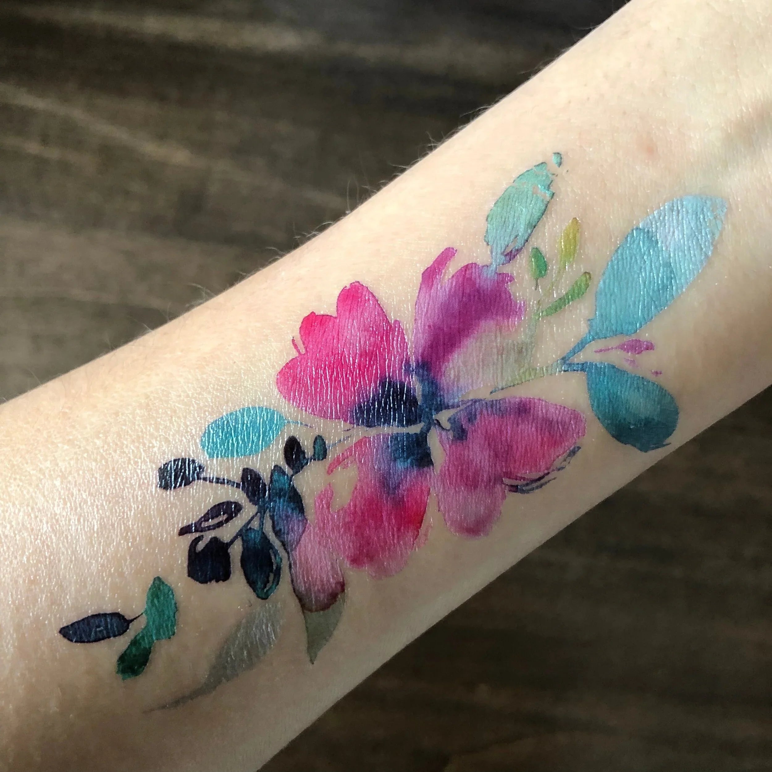 Tattly Large 4" Watercolor Rose Temporary Tattoo - Single Floral Temp Tattoo