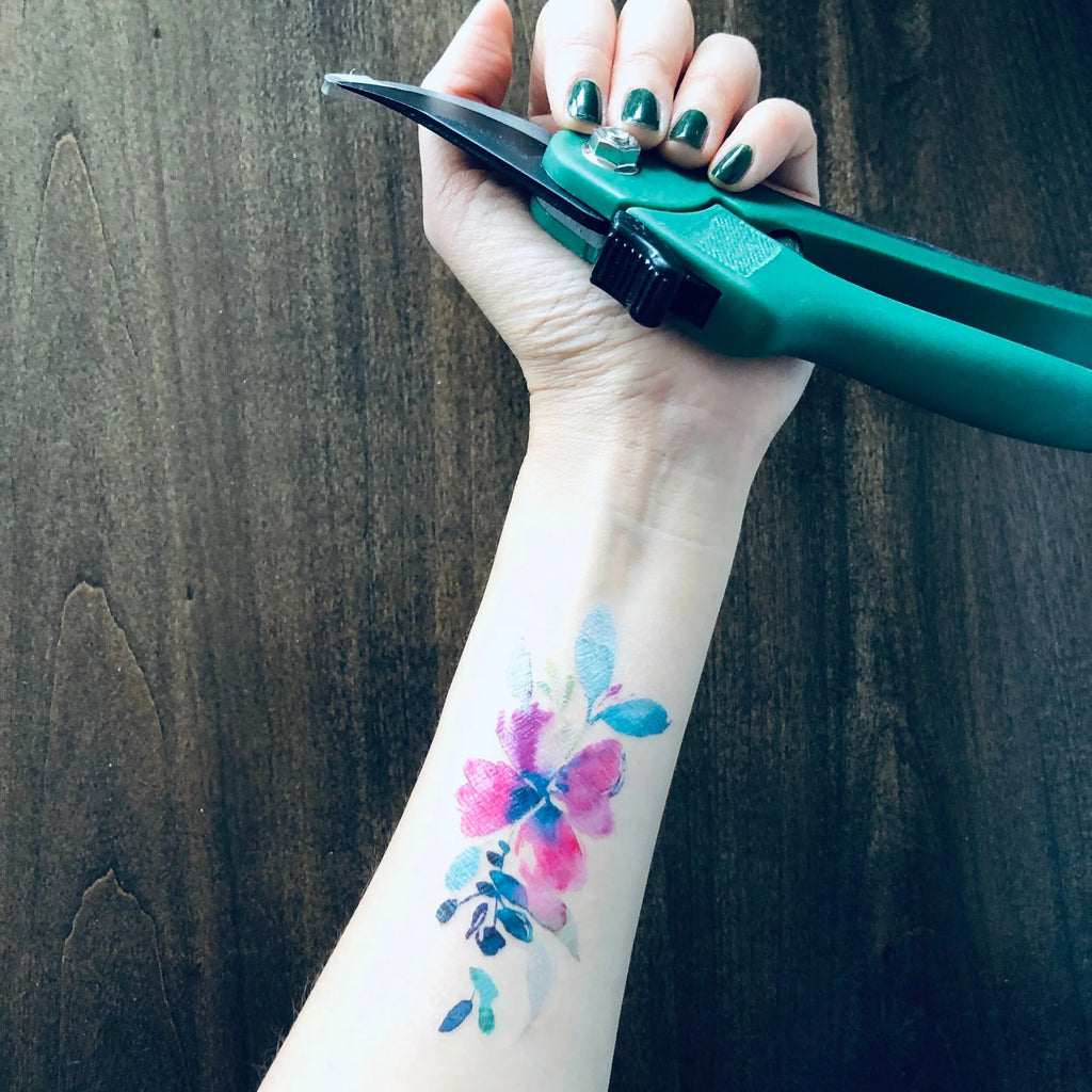 Tattly Large 4" Watercolor Rose Temporary Tattoo - Single Floral Temp Tattoo