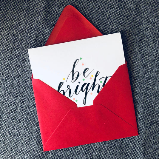 Script "Be Bright" Calligraphy Holiday Wishes Christmas Card