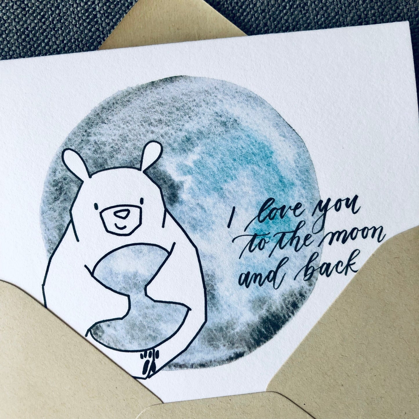 Watercolor and Script "I Love You To The Moon & Back" Card